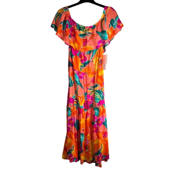 La Blanca Womens Off-The-Shoulder Floral Cover-Up Dress Hot Coral Size Large - Picture 6 of 11